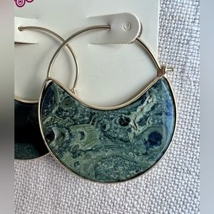 Crescent Hoop earrings in gold and green. 1.5’ diameter